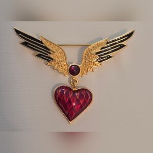 Heritage Museum Replica Brooch Angel Wings Hanging Enamel Heart